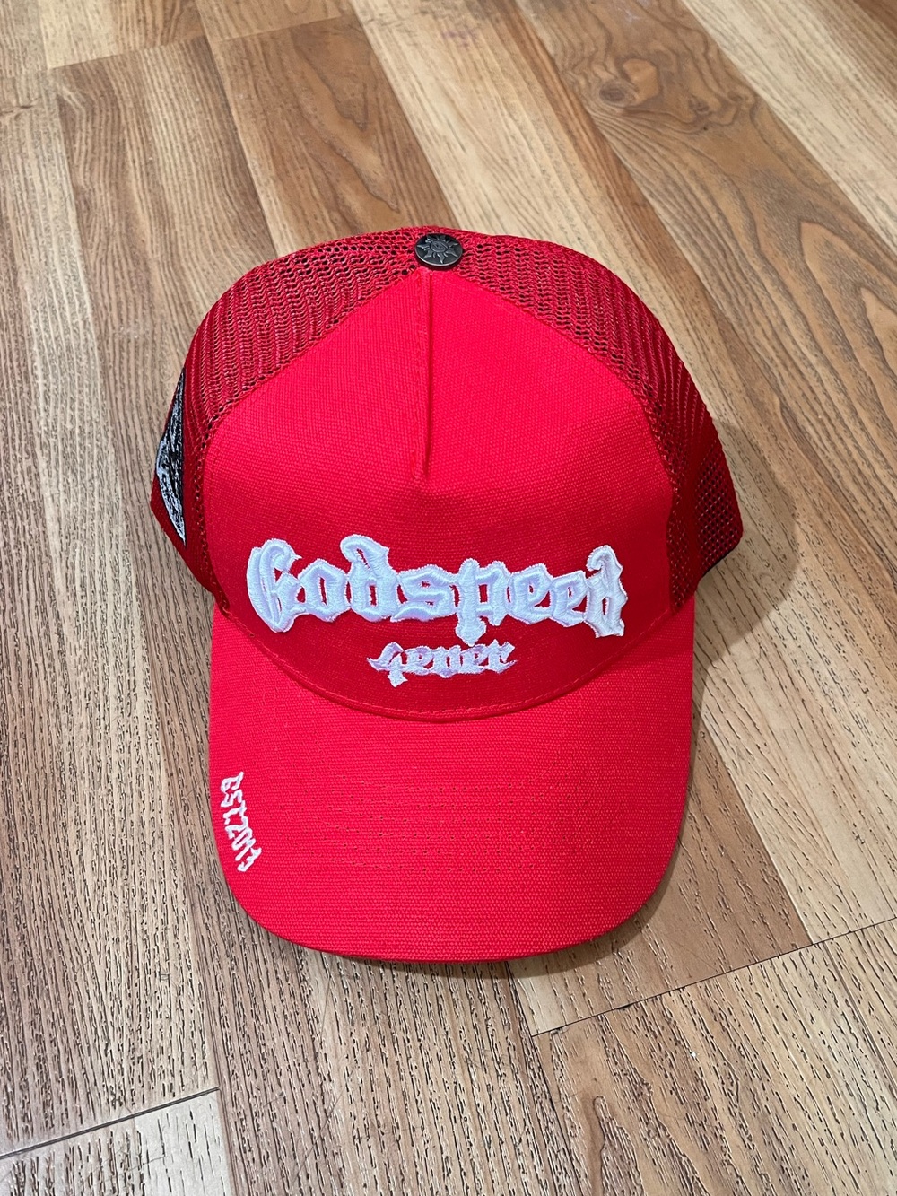 Red Godspeed Trucker Cap with White Embroidery
